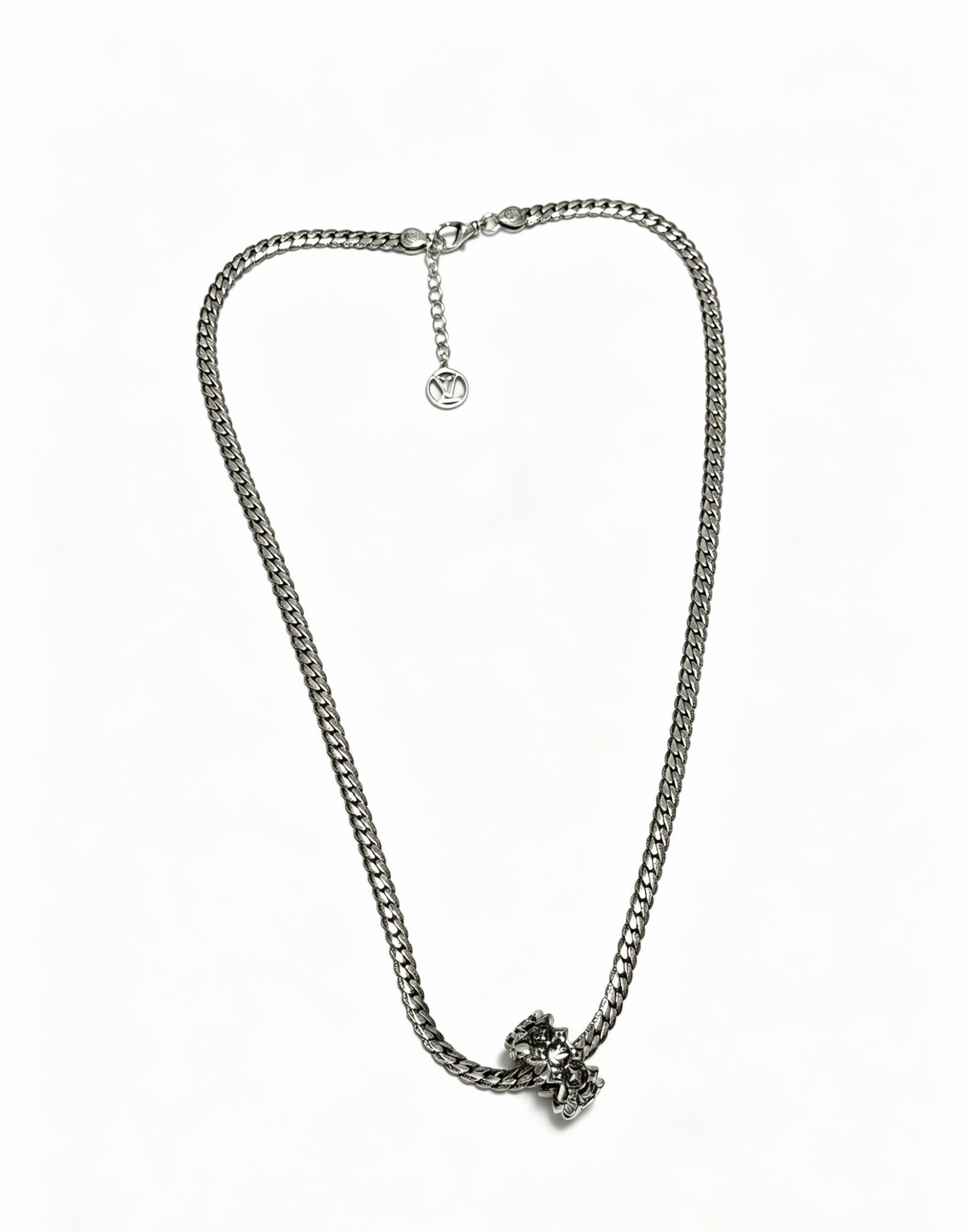 Louis Vuitton Silver Chain Necklace with Flower Pendant